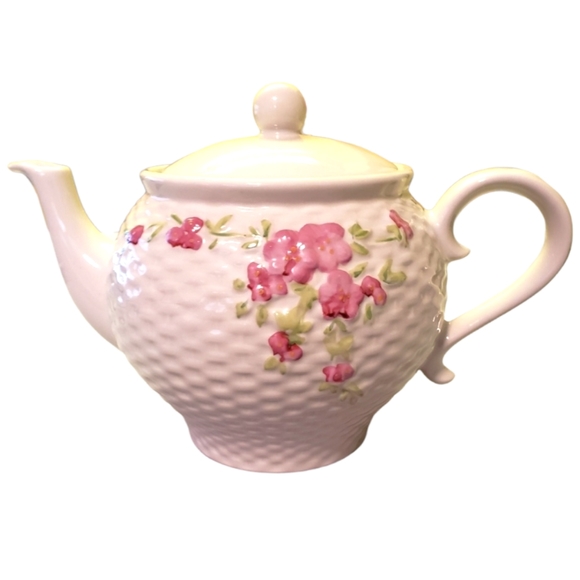 Vintage 1985 Teleflora Pink Floral Teapot W/Locking Lid - Picture 1 of 9